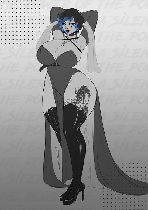 LEEN - THE POWER OF A SILENT LOOK - FULLBODY LINEART + GREYSCALE